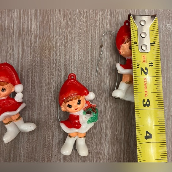 3 Pixi Elf Ornaments Wreath Hook Inserted 2.5' plastic Vintage Christmas Decor - Picture 4 of 9